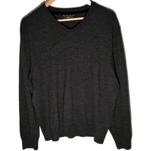 Club Room Sweater Mens Sz XL Classic Preppy Merino Wool VNeck Pullover Dark Gray